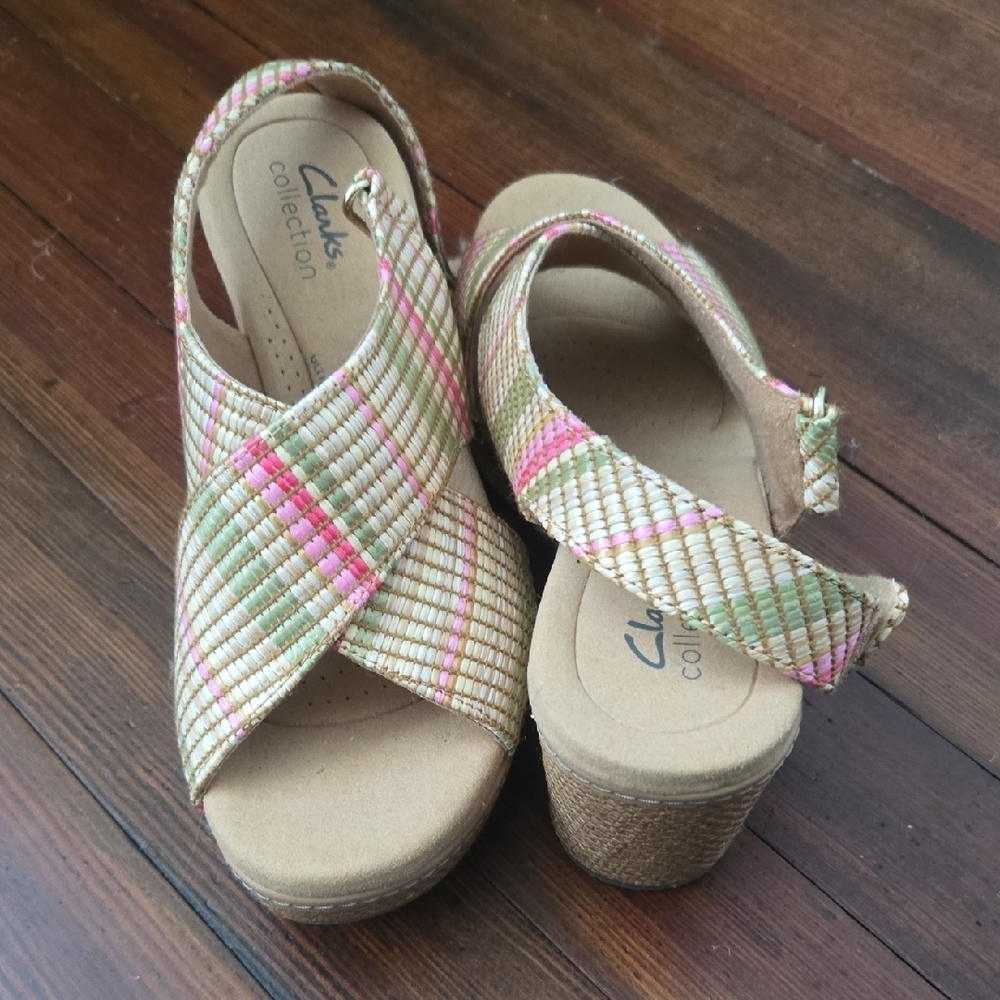 Clarks Pink and Cream Sandals with Criss-Cross Straps